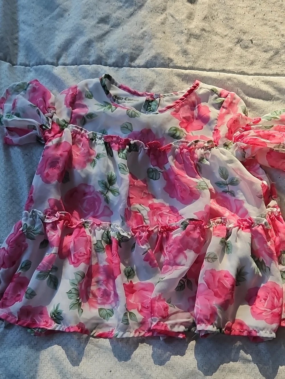 Juicy Couture Girls Pink Rose Tiered Floral Blouse